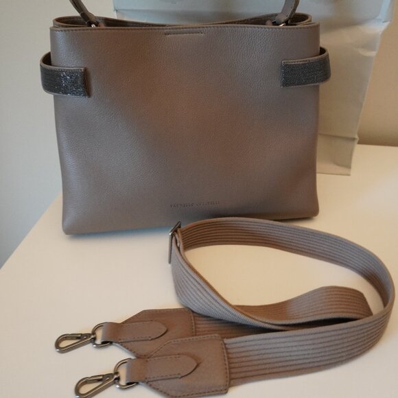 Brunello Cucinelli Essence Leather Tote Bag Large Monili Crossbody Wide Strap - Picture 3 of 16